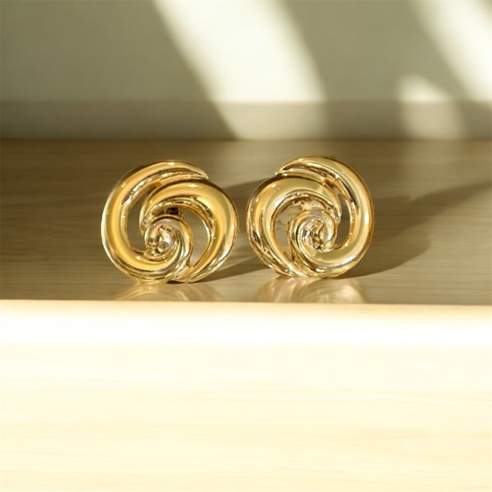Vintage Napier 1980s Gold Swirl Clip-On Earrings